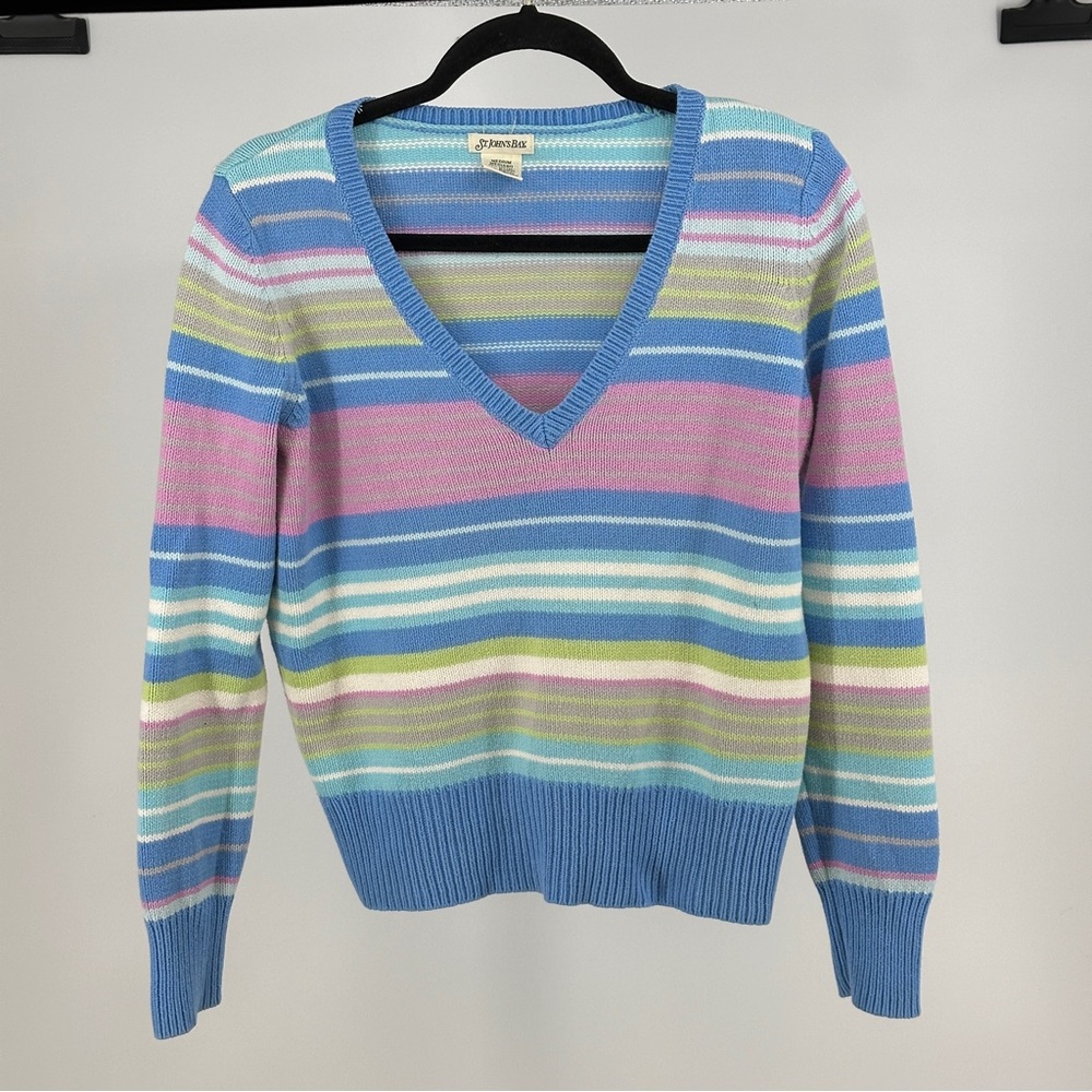 Women’s Medium St. John's Bay Pastel Multicolor V-Neck Sweater‎ Colorful Cotton